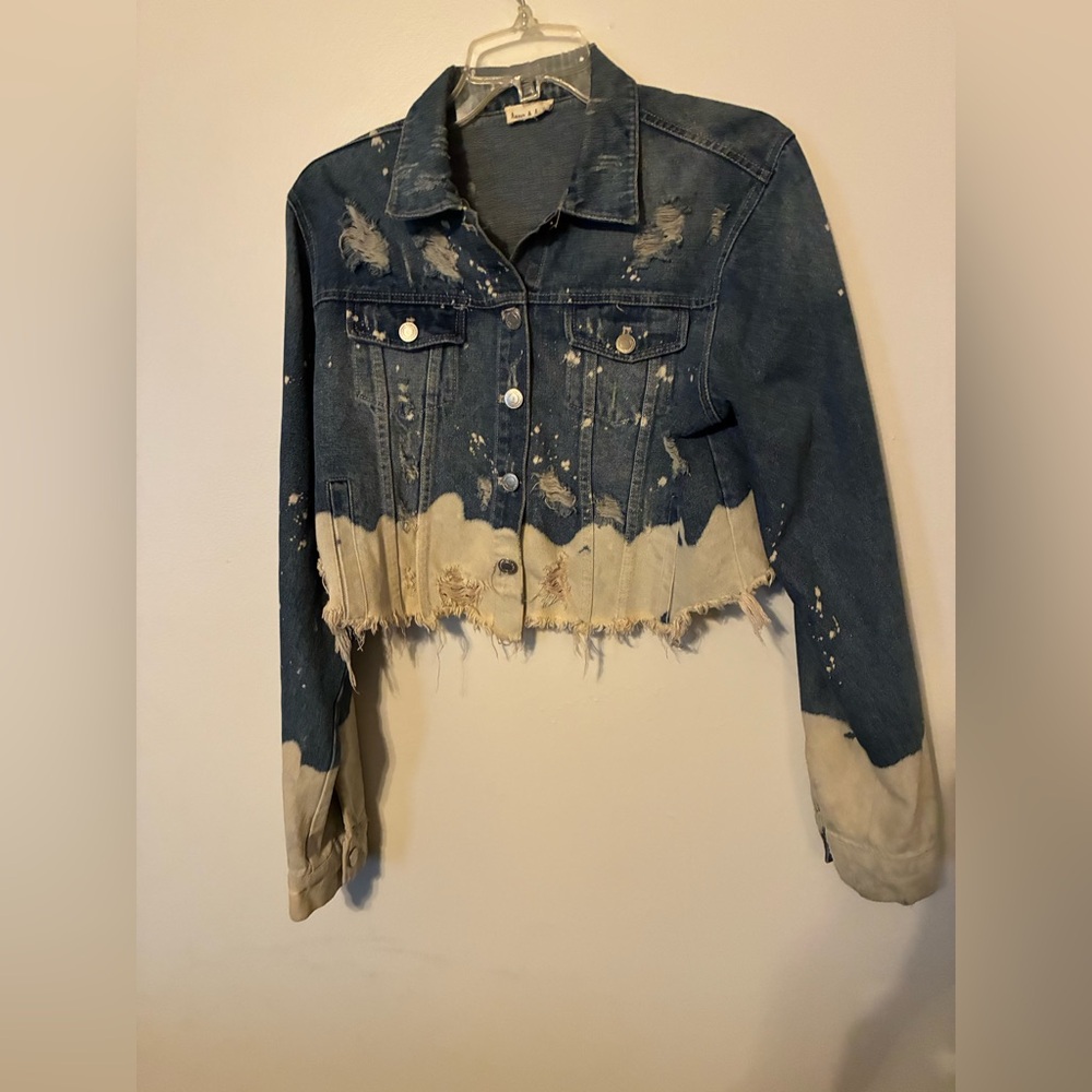 Distressed Cropped Denim Jacket | Unique Bleach Detail